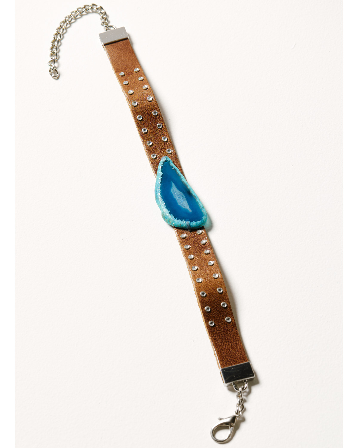 Shyanne Women's Brown Monument Valley Blue Agate Leather Choker Necklace