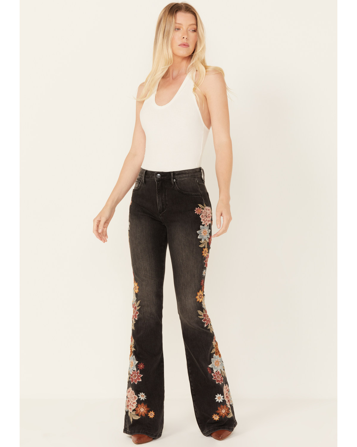 Driftwood Women's High Rise Farrah Neptune Floral Flare Jeans