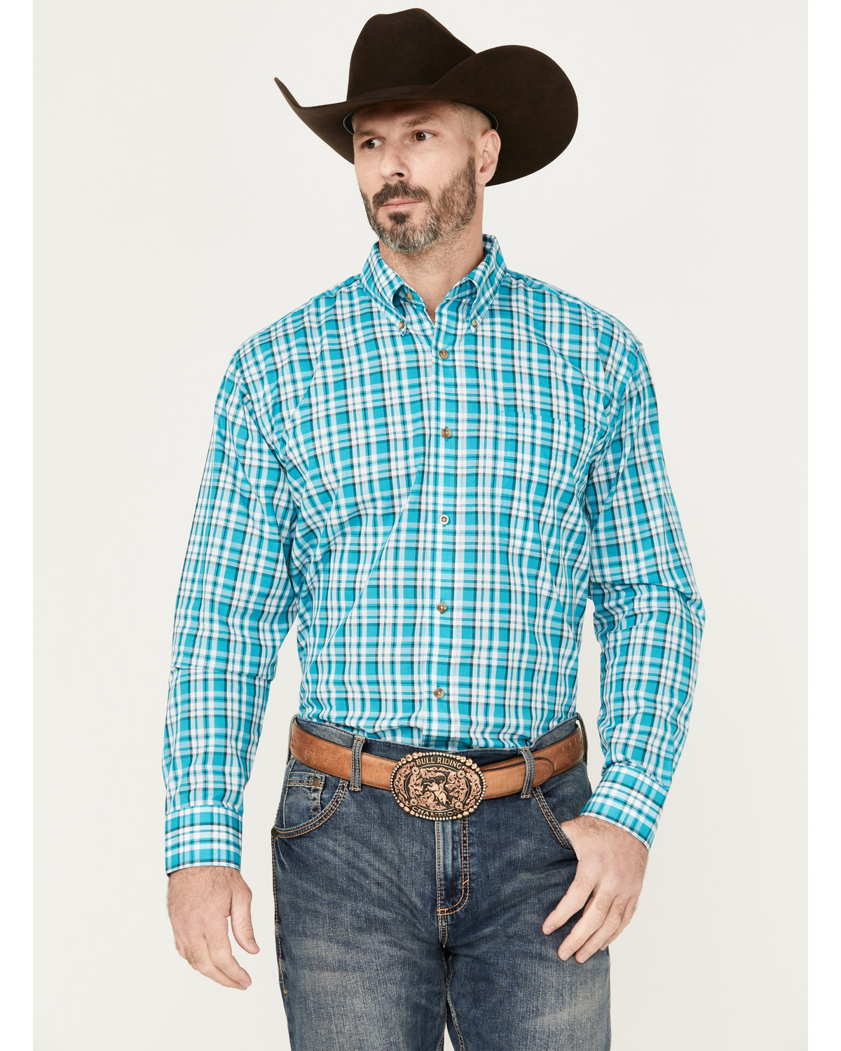 Wrangler Men's Assorted Riata Plaid Print Long Sleeve Button-Down Western Shirt