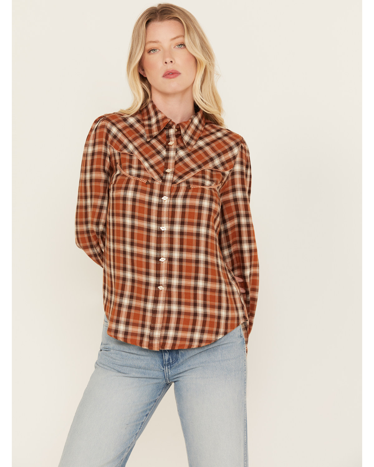 Shyanne Women's Plaid Print Long Sleeve Button-Down Flannel Shirt