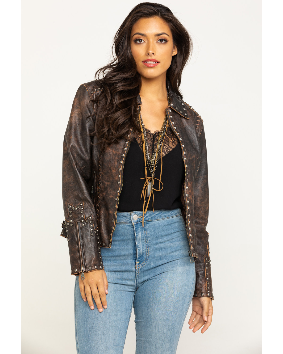 distressed leather jacket womens