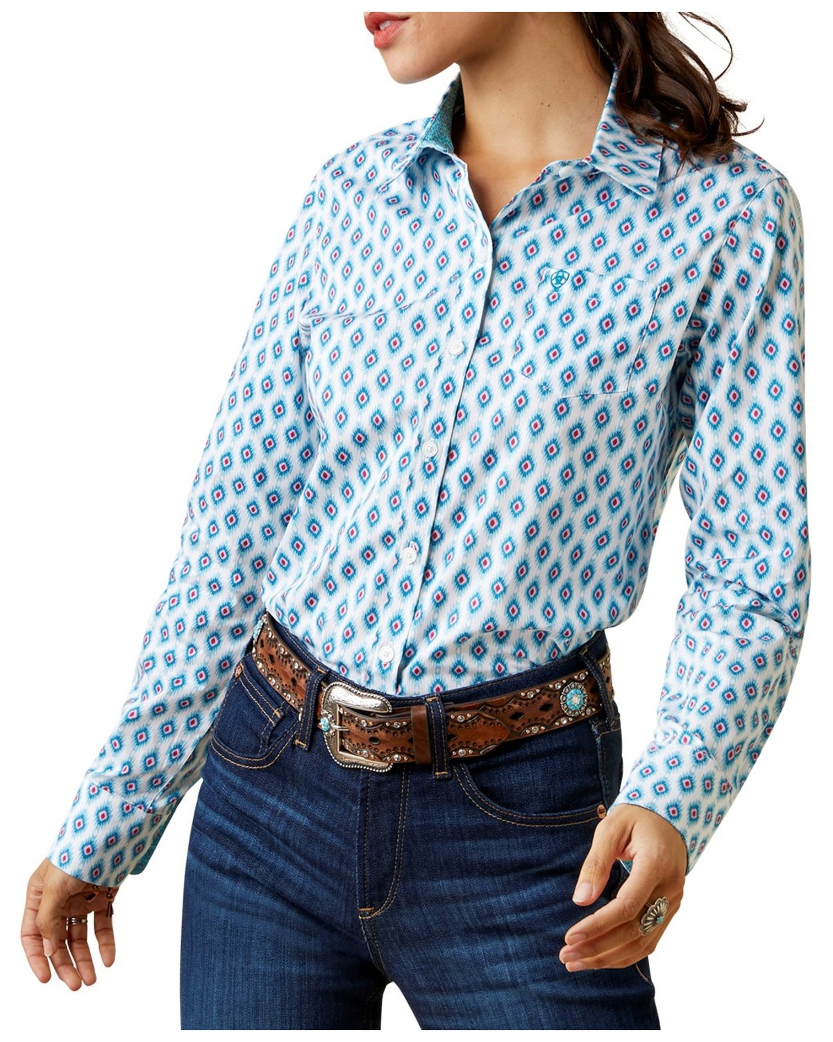 Ariat Women's Team Kirby Southwestern Print Long Sleeve Button Down Western Shirt - Plus