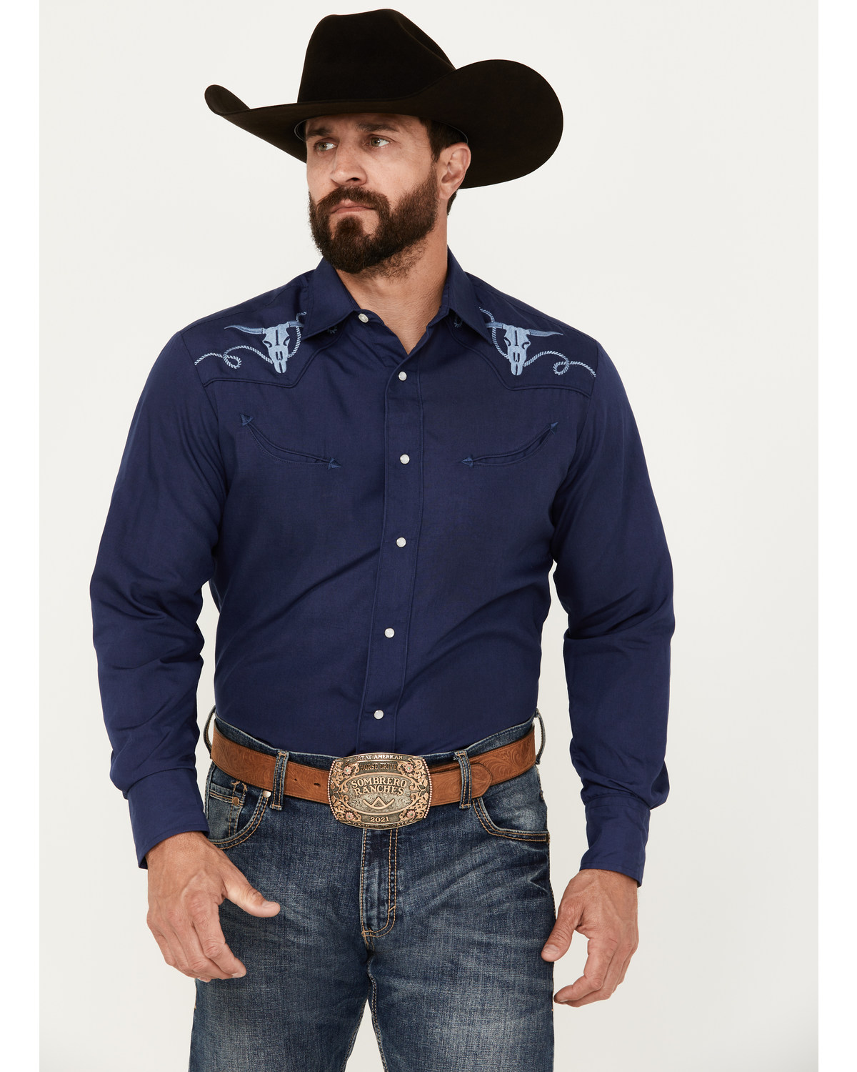Roper Men's Embroidered Long Sleeve Pearl Snap Western Shirt