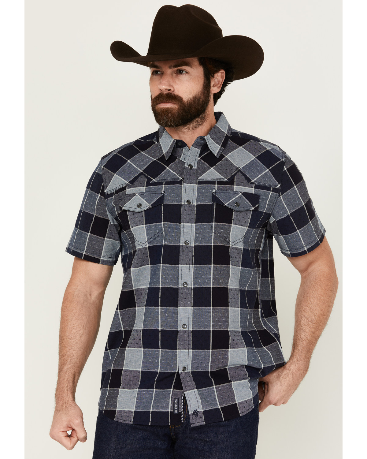 Moonshine Spirit Men's Collide Plaid Print Short Sleeve Snap Western Shirt