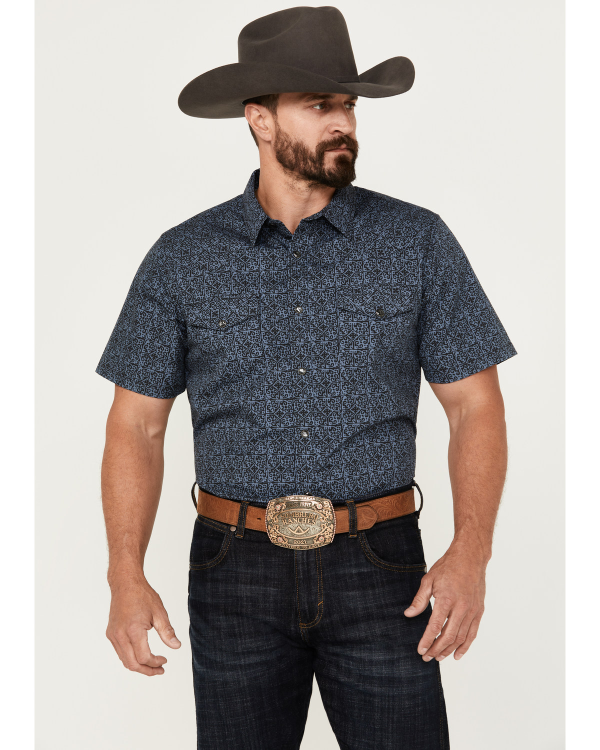 Gibson Trading Co Men's Medallion Print Short Sleeve Pearl Snap Western Shirt