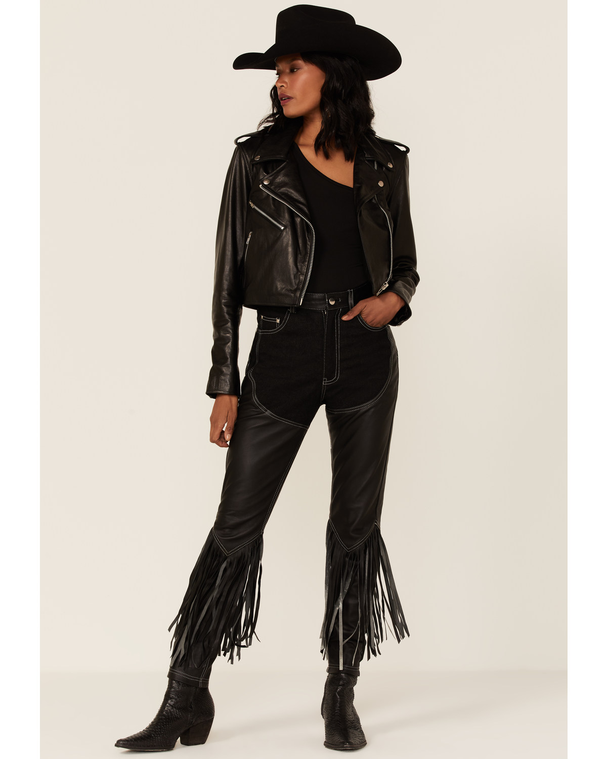 Understated Leather Women s Cowboy Denim Fringe Chap Jeans Pueblo Mall