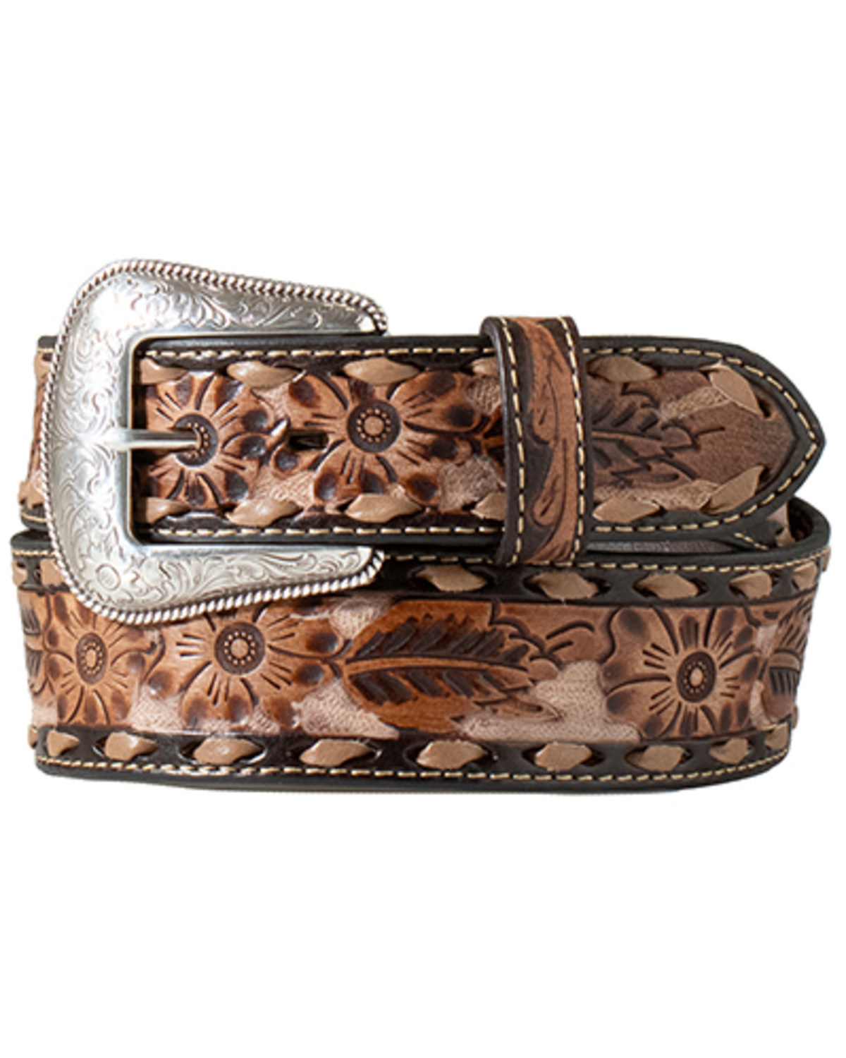 M & F Western Men's Tooled Floral Leather Belt