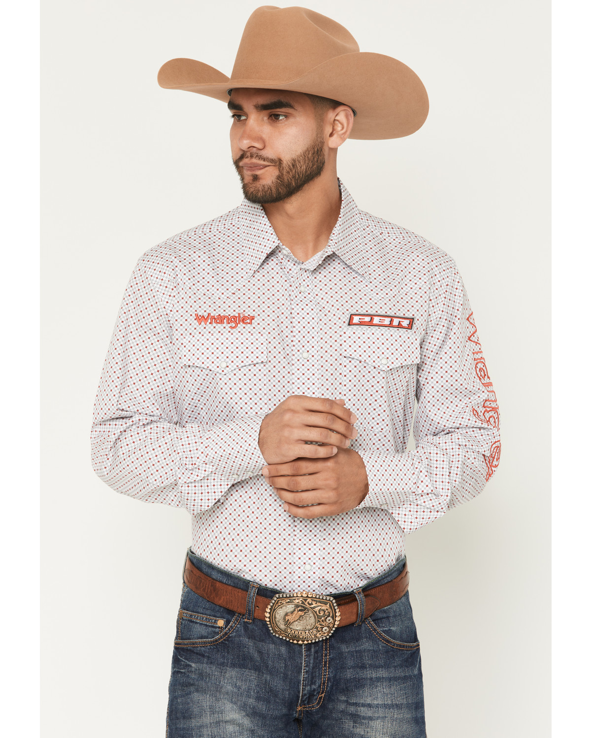 Wrangler Men's PBR Logo Long Sleeve Snap Western Shirt