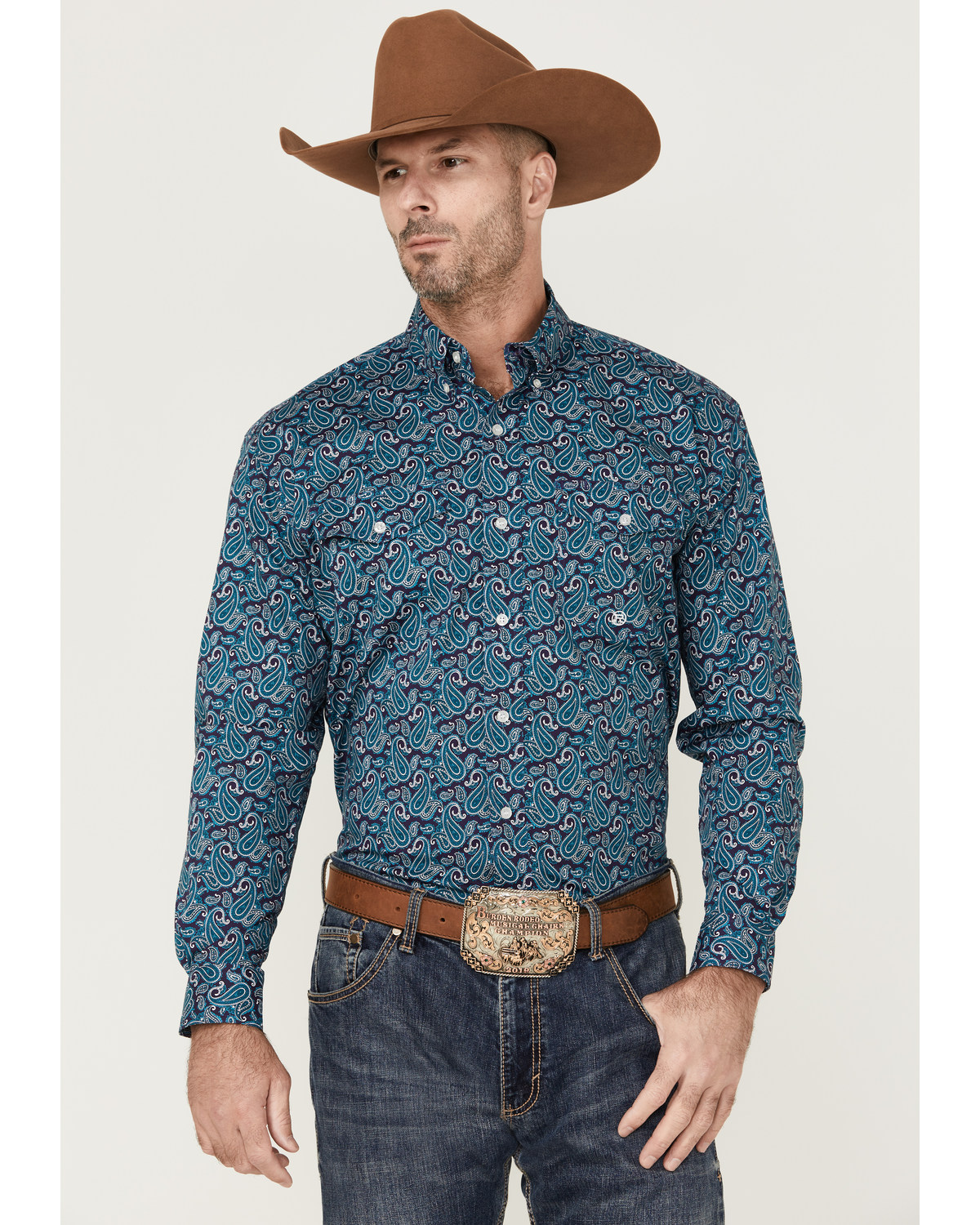 Roper Men's Amarillo Paisley Print Long Sleeve Button Down Western Shirt
