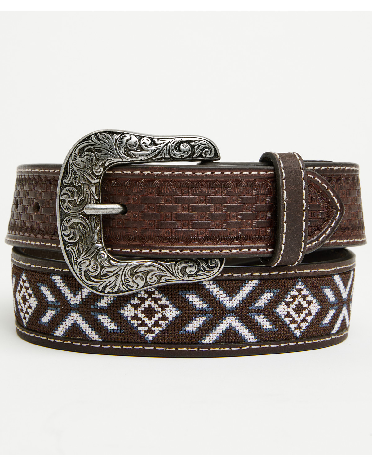 RANK 45® Men's McCoy Southwestern Cross-Stitch Leather Belt