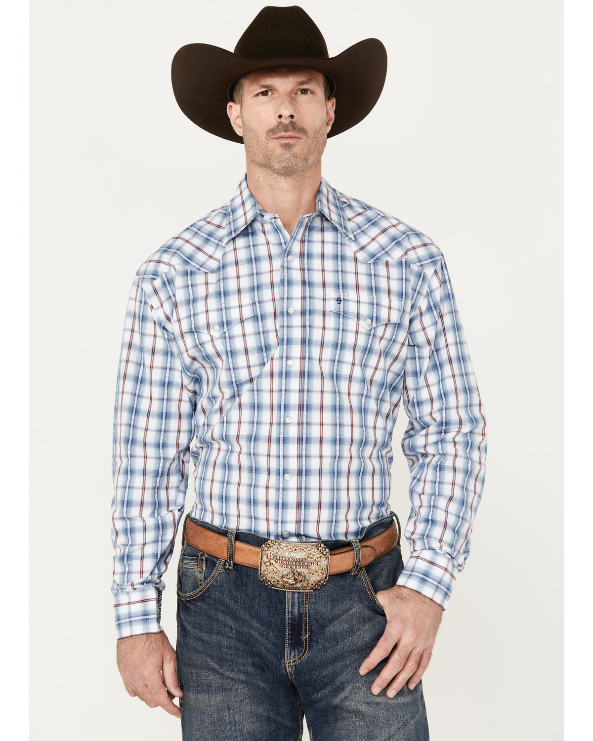 Stetson Men's Plaid Print Long Sleeve Pearl Snap Western Shirt