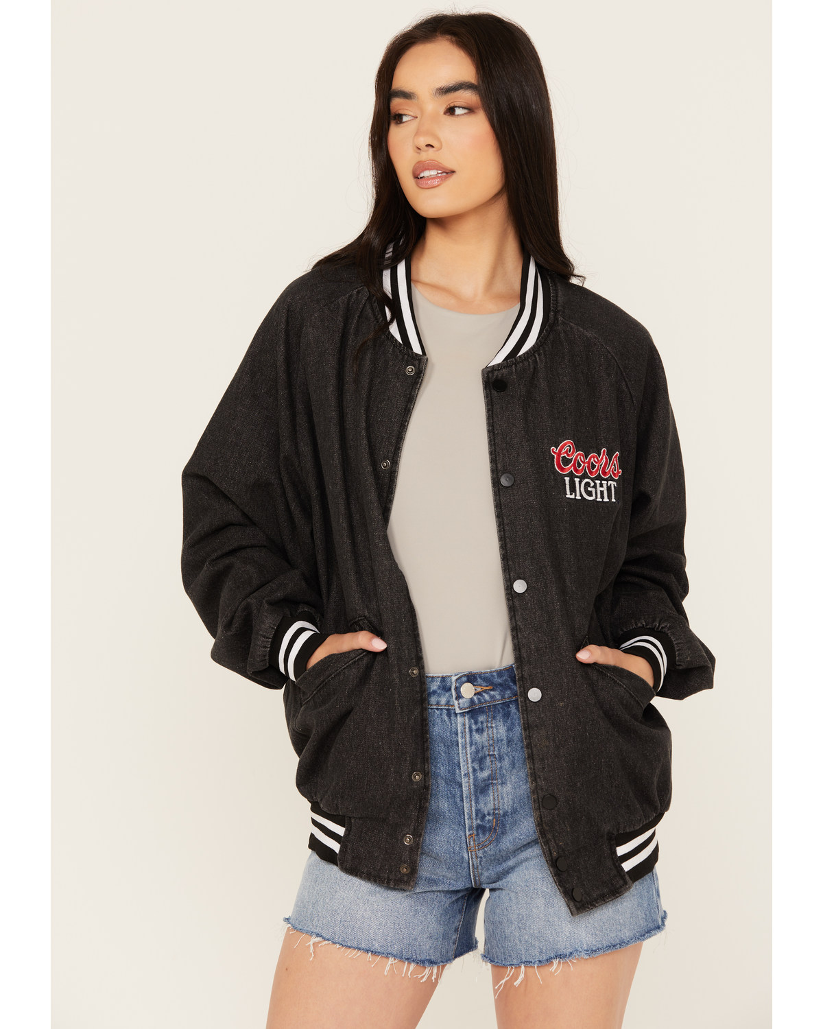 The Laundry Room Women's Denim Coors Light Bomber Jacket