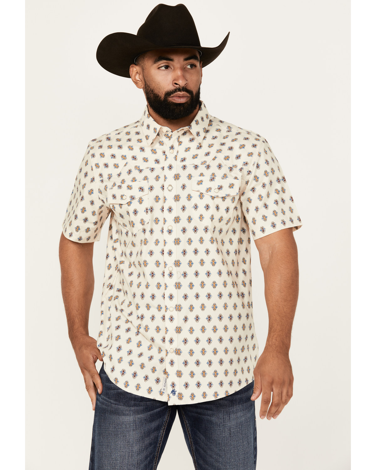 Moonshine Spirit Men's Groove Geo Print Short Sleeve Snap Western Shirt