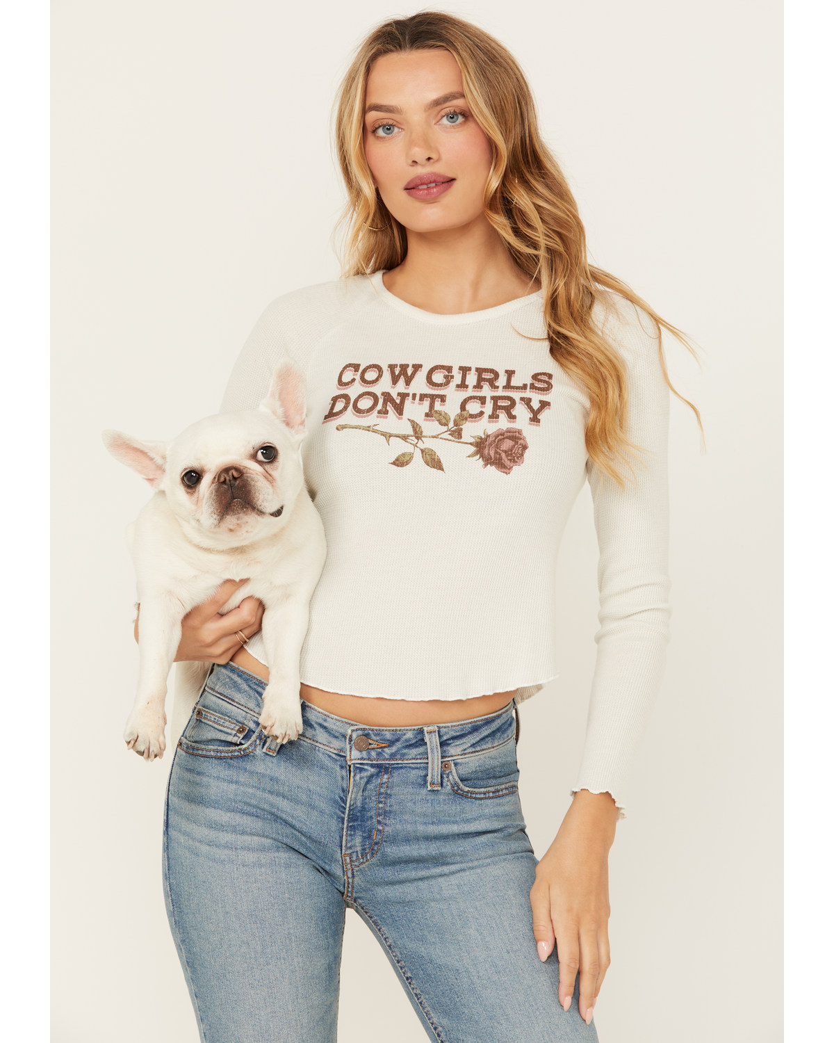 La Land Women's Cowgirls Don't Cry Long Sleeve Thermal Graphic Tee