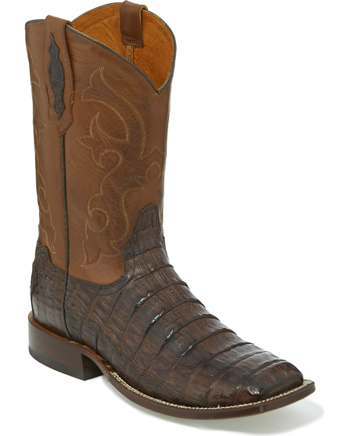 Tony Lama Men's Cafe Burnished Caiman Belly Cowboy Boots - Square Toe