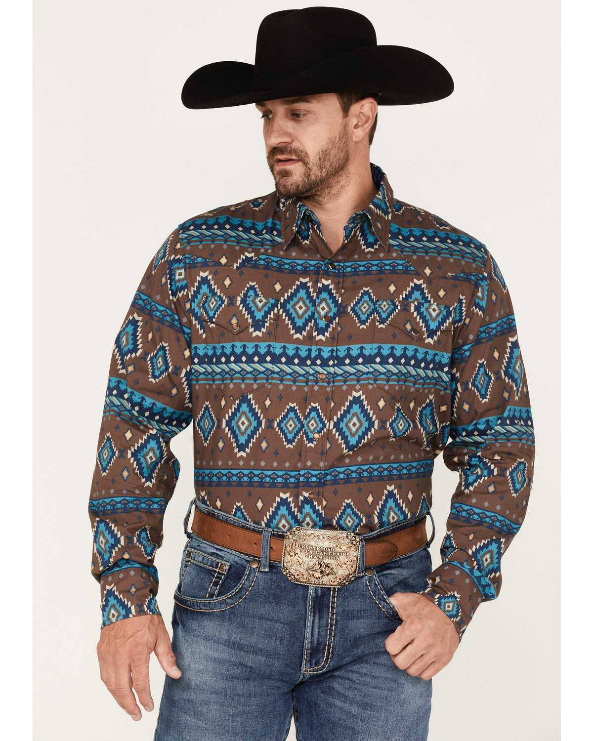 Roper Men's Southwestern Print Long Sleeve Snap Western Shirt