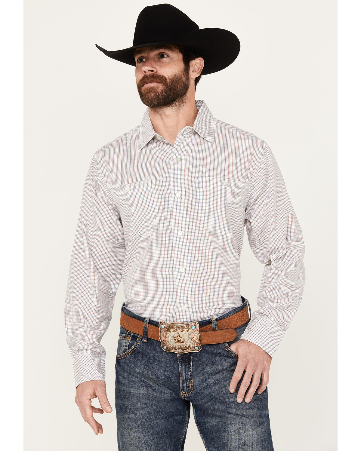 Resistol Men's Baker Plaid Print Long Sleeve Button Down Western Shirt
