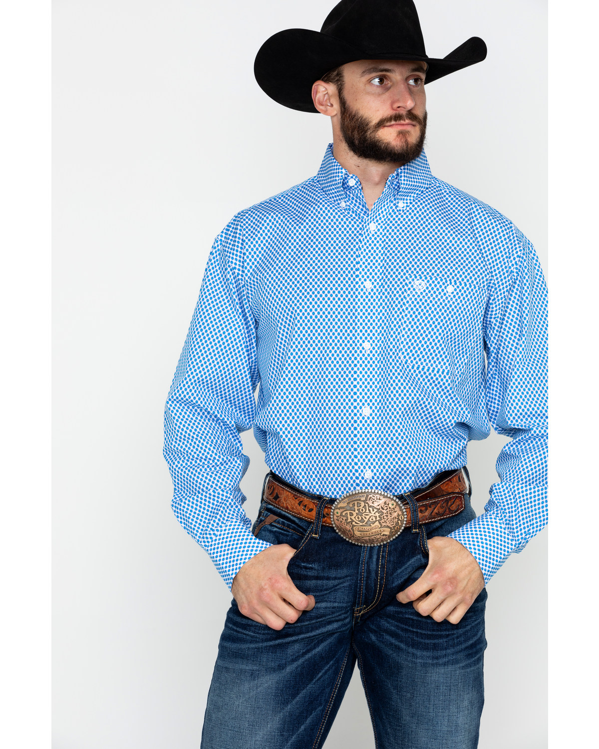George Strait By Wrangler Blue Geo Print Long Sleeve Western Shirt