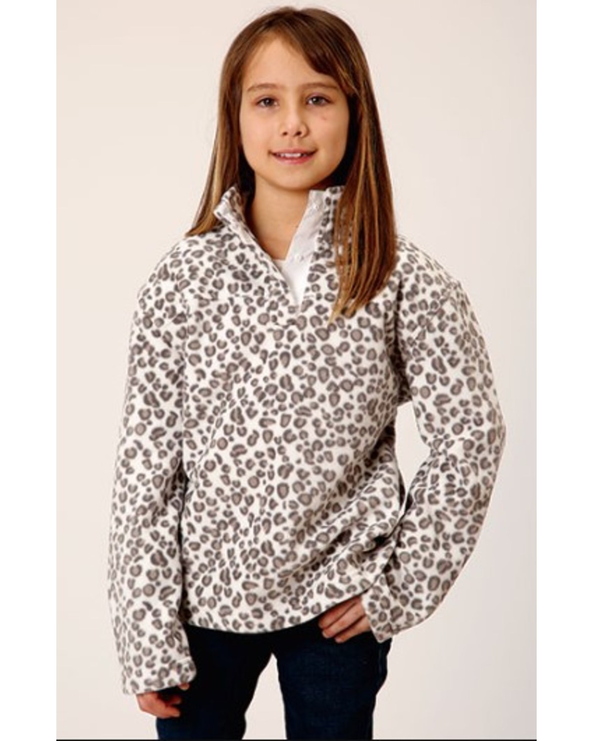 Roper Girls' Leopard Print Micro Fleece Pullover
