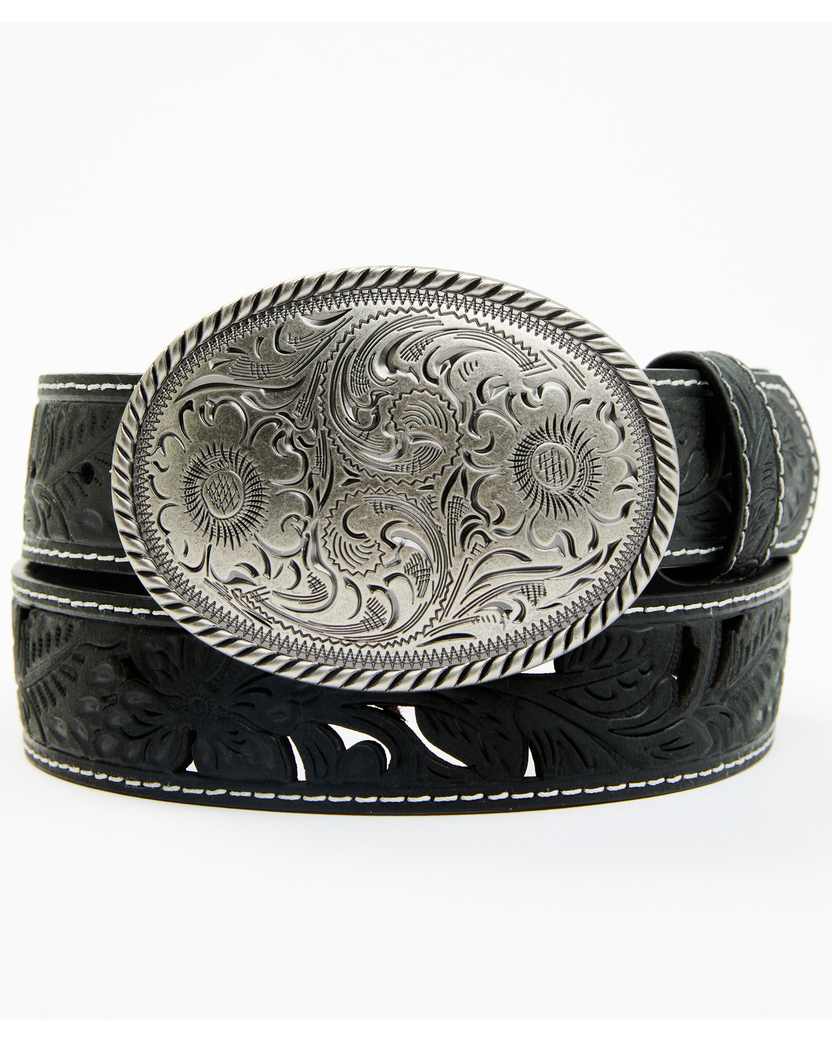 Shyanne Women's Oval Scroll Buckle Tooled Cut Out Belt