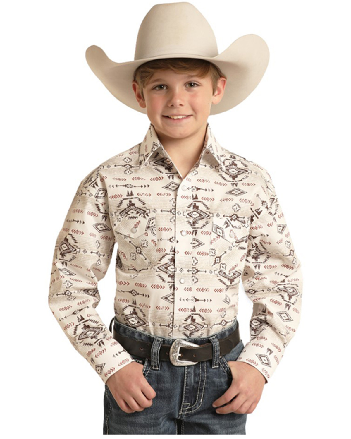 Rough Stock by Panhandle Boys' Southwestern Print Long Sleeve Snap Shirt