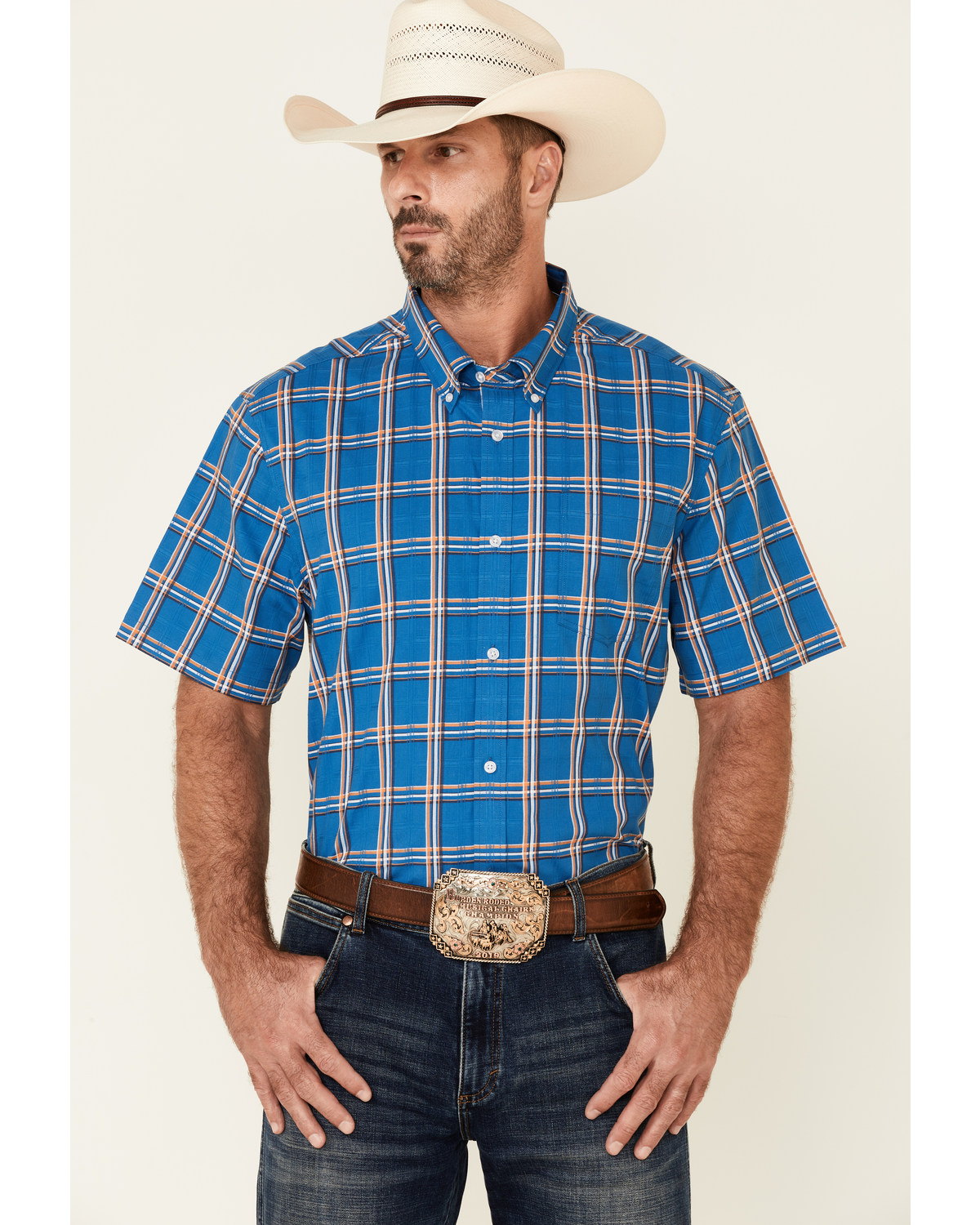 Cody James Core Men's Volt Plaid Print Short Sleeve Button Down Western Shirt