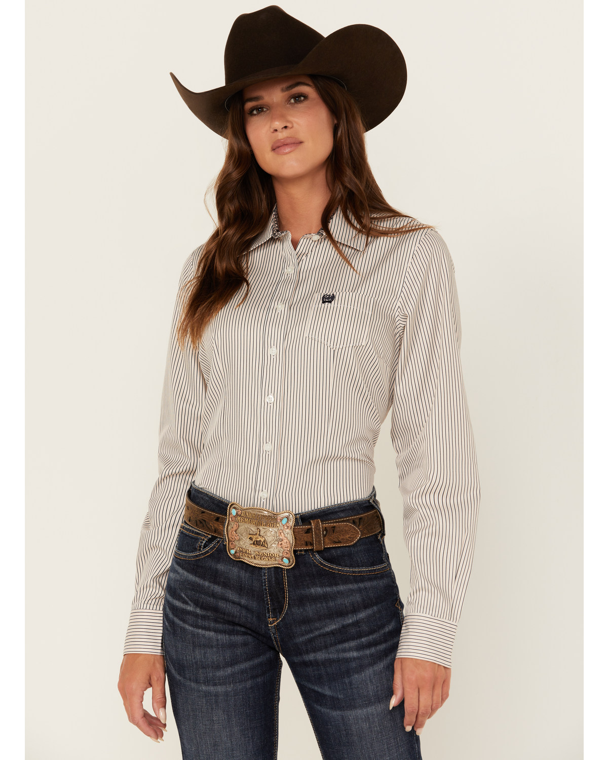 Cinch Women's Striped Long Sleeve Button Down Western Shirt