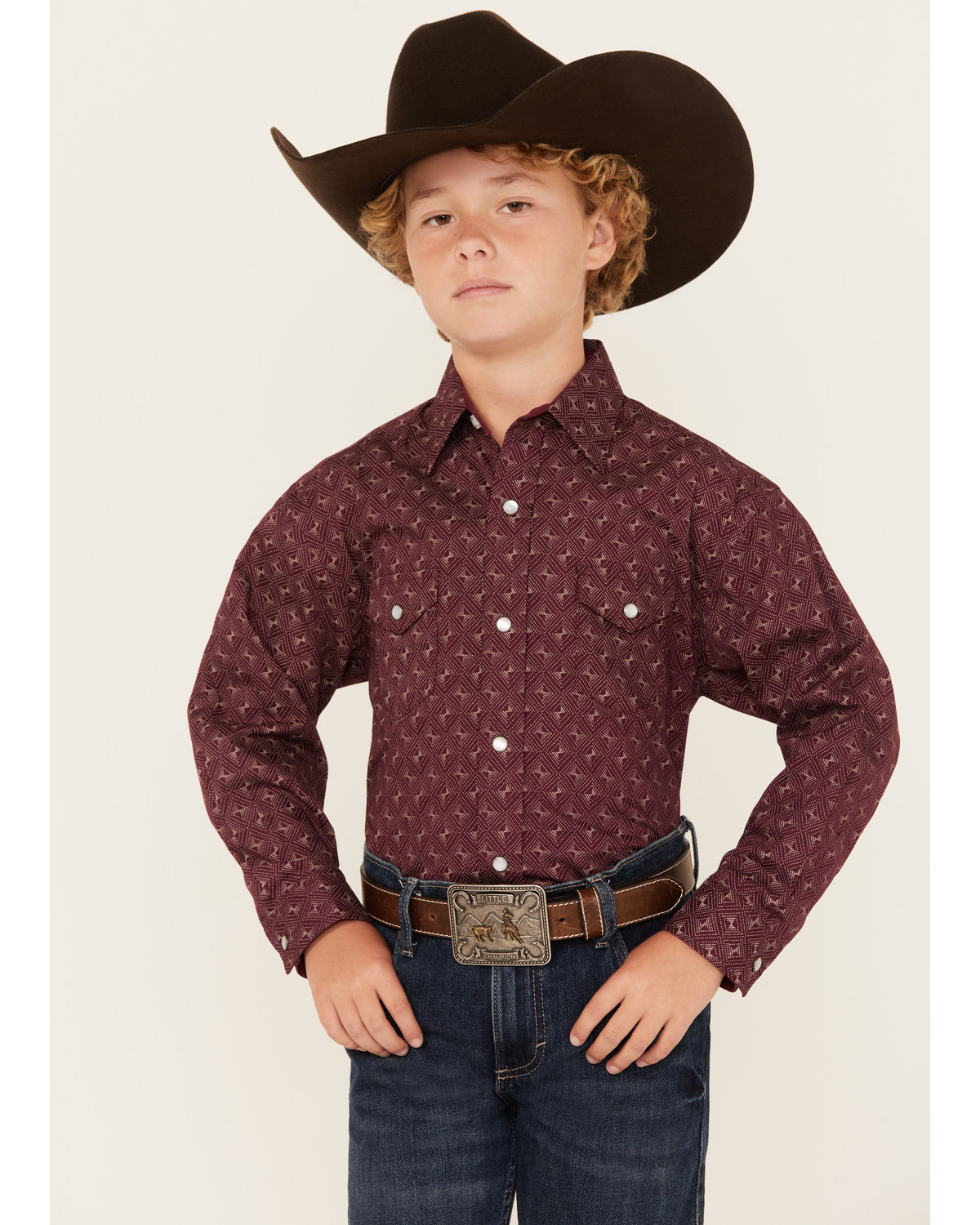Panhandle Boys' Geo Print Long Sleeve Pearl Snap Western Shirt
