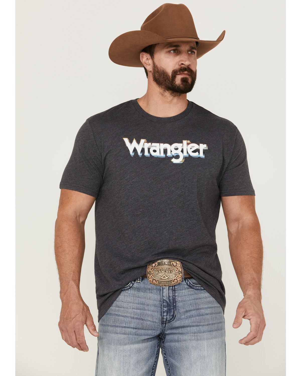 Wrangler Men's Heather Charcoal Logo Graphic Short Sleeve T-Shirt