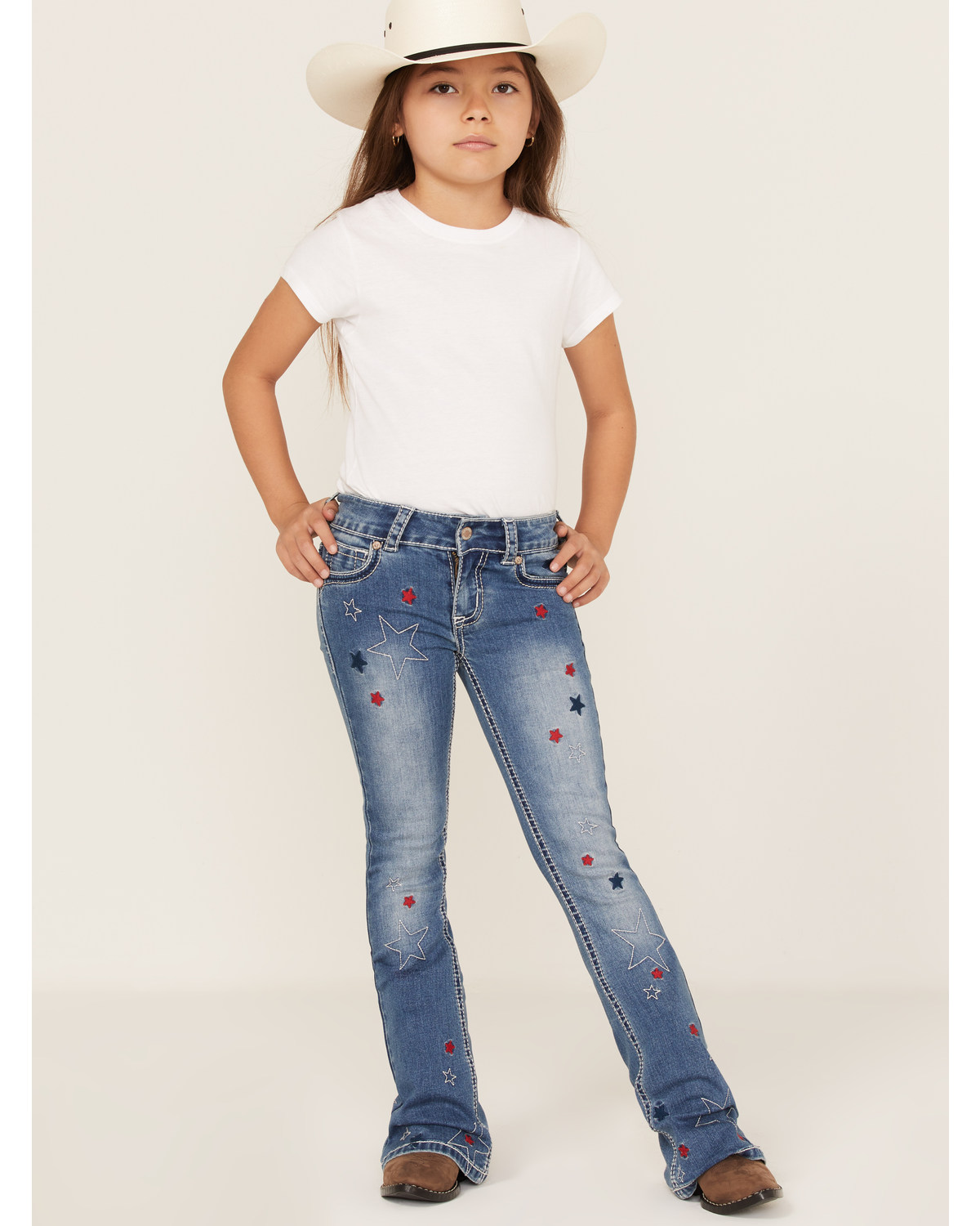 Shyanne Little Girls' Light Wash Americana Star Flare Jeans