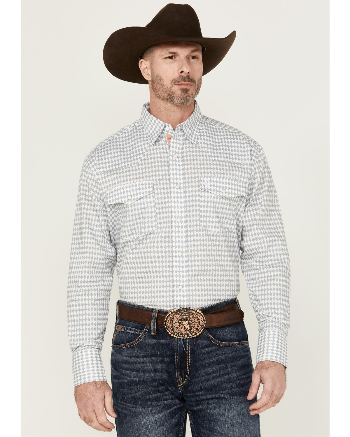 George Strait by Wrangler Men's Diamond Geo Print Long Sleeve Snap Stretch Western Shirt