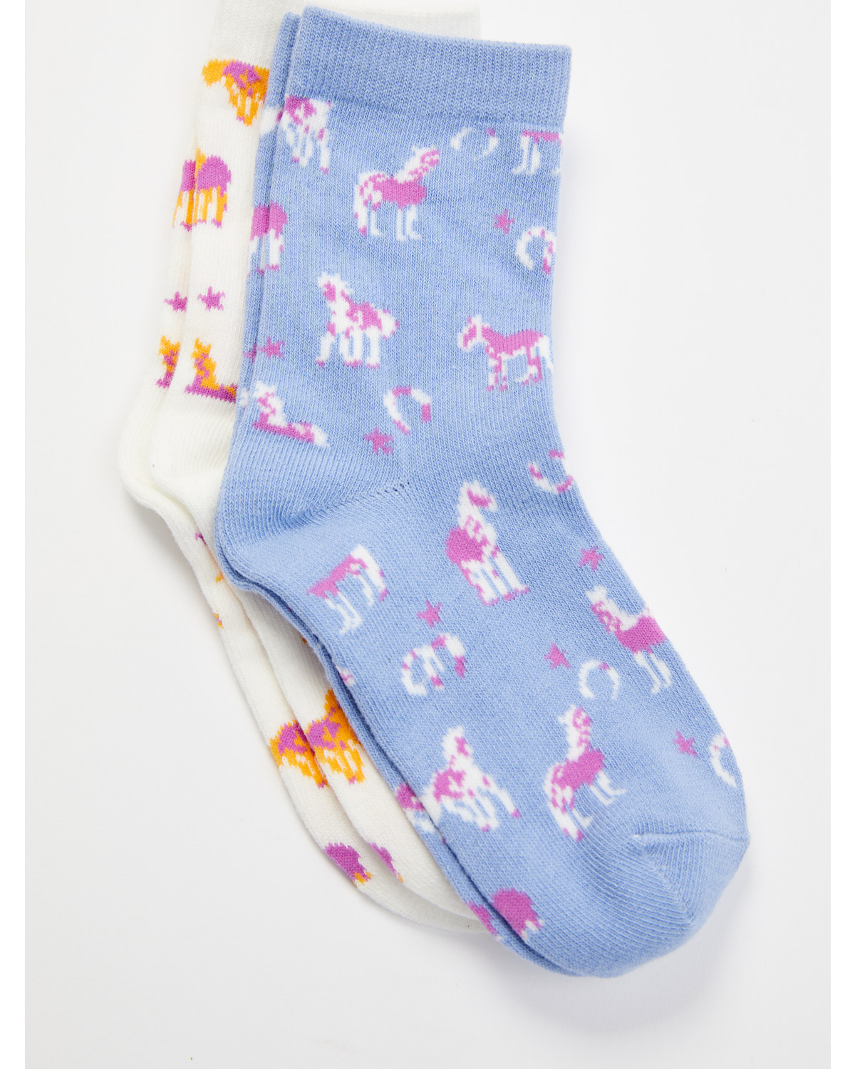 Shyanne Girls' Bel Air Blue Horse Print Crew Socks - 2 Pack