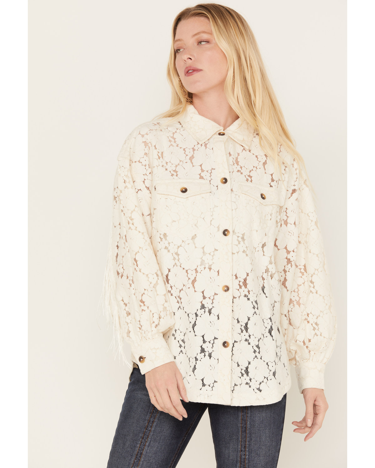 Shyanne Women's Lace Fringe Button-Down Shacket