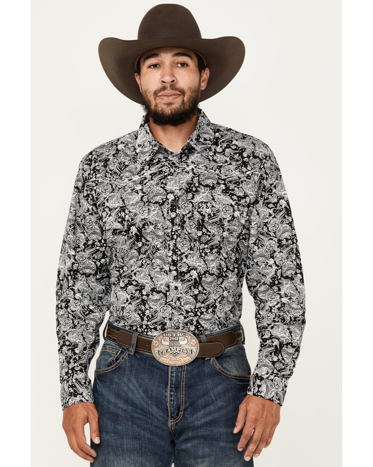 Cowboy Hardware Men's Floral Paisley Print Long Sleeve Snap Western Shirt
