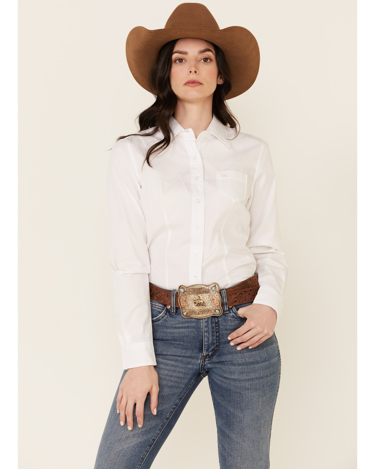Solid White Button Down Western Shirt 
