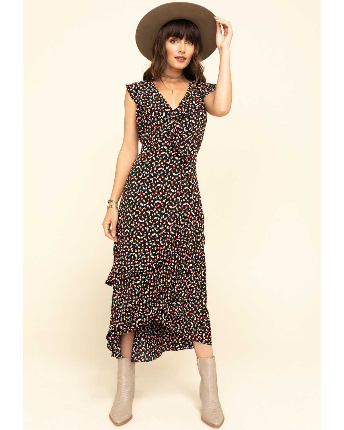 ruffle wrap dress black