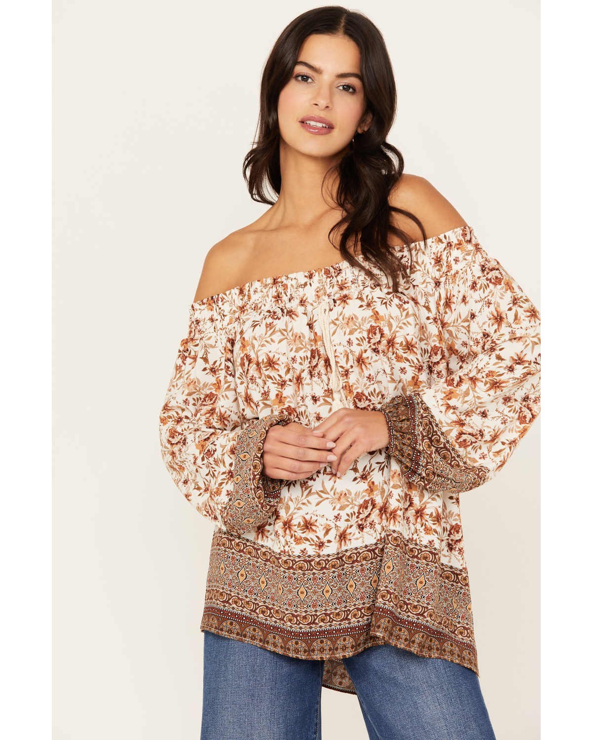 Wild Moss Women's Floral Border Peasant Top