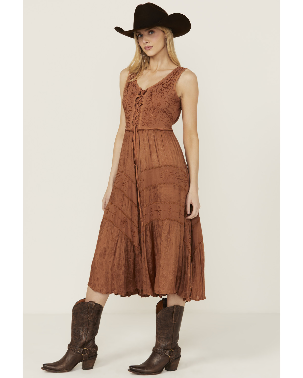 Scully Women's Lace-Up Jacquard Midi Dress