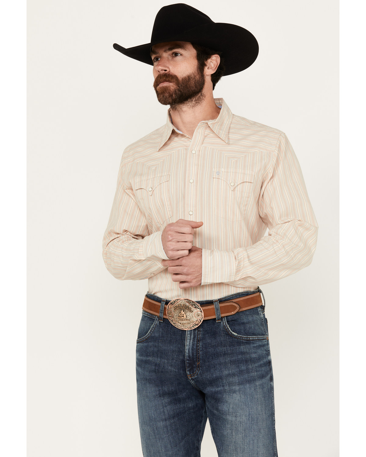 Stetson Men's Striped Print Long Sleeve Snap Western Shirt