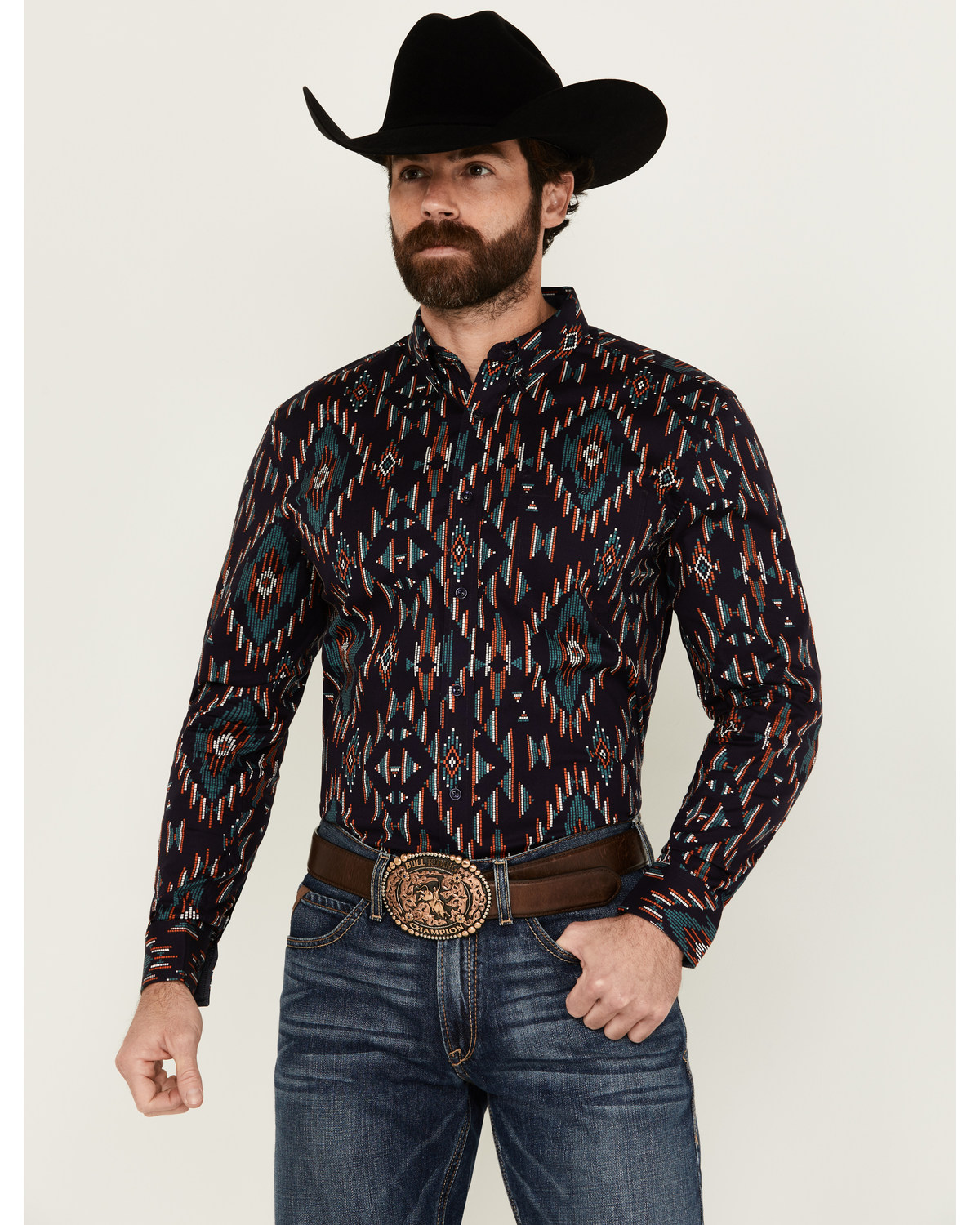 RANK 45® Men's Hilsborrow Southwester Print Long Sleeve Button-Down Stretch Western Shirt