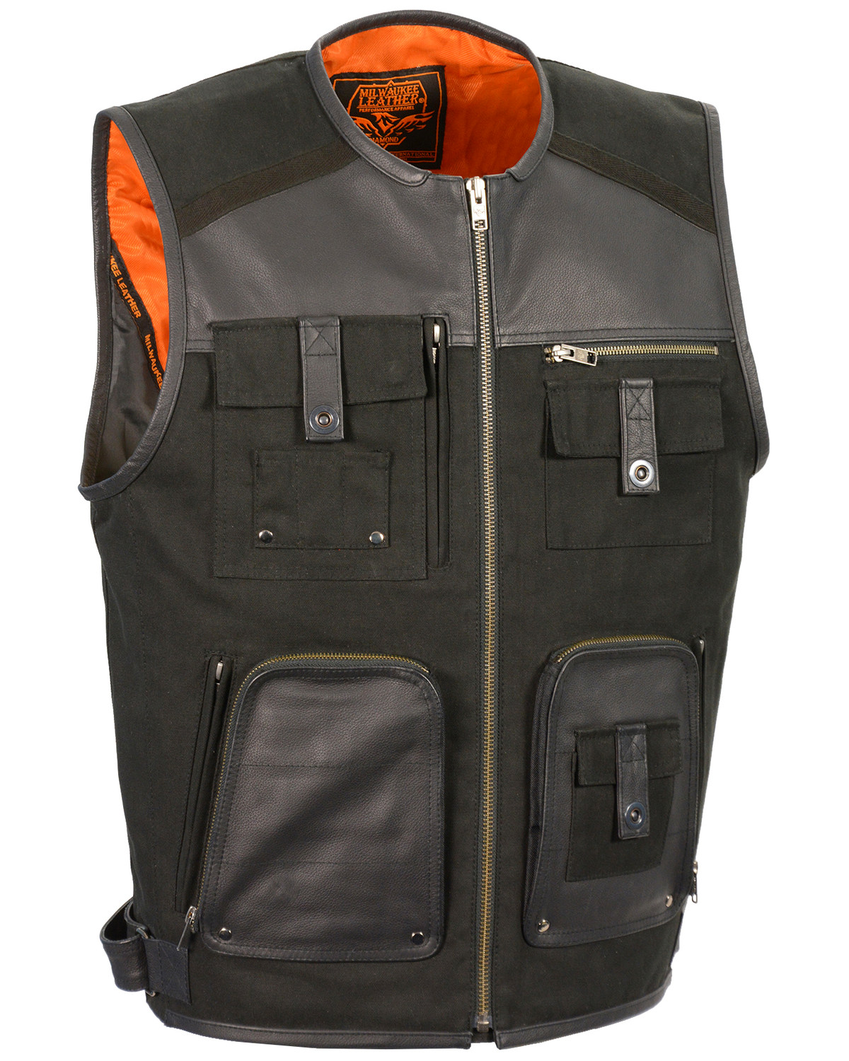 Milwaukee Leather Men's & Canvas Zipper Front Super Utility Multi Pocket Vest