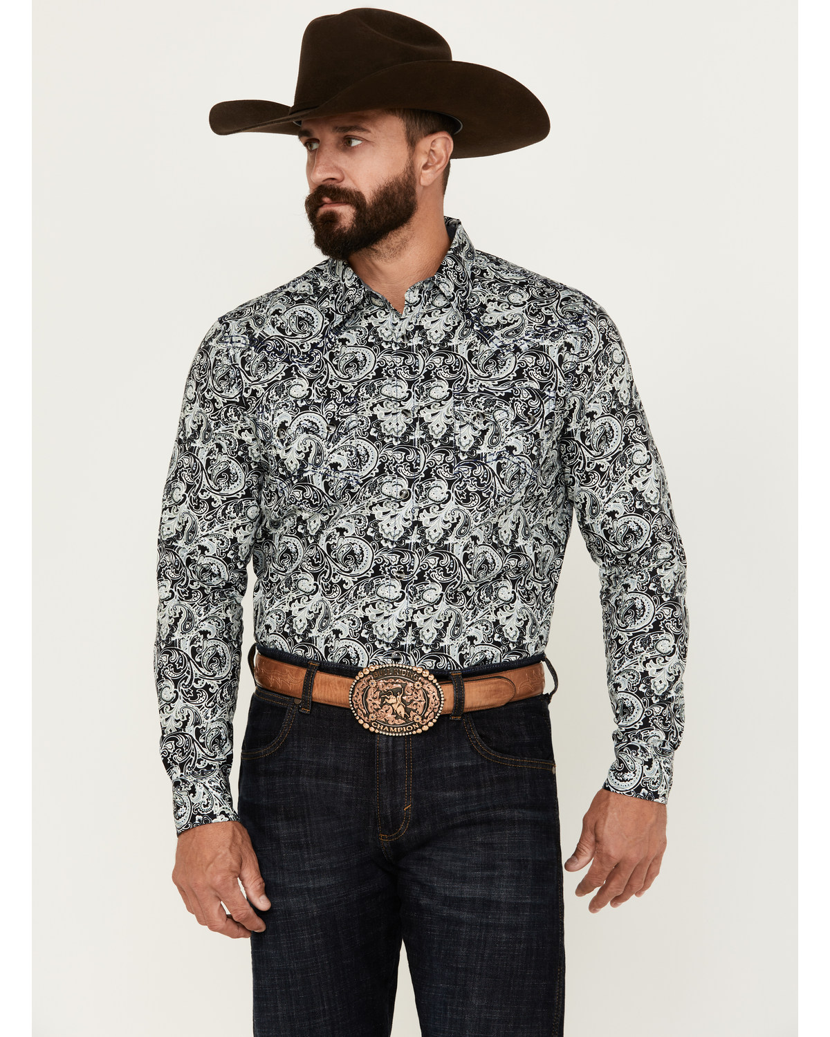 Cody James Men's Showdown Paisley Print Long Sleeve Snap Western Shirt