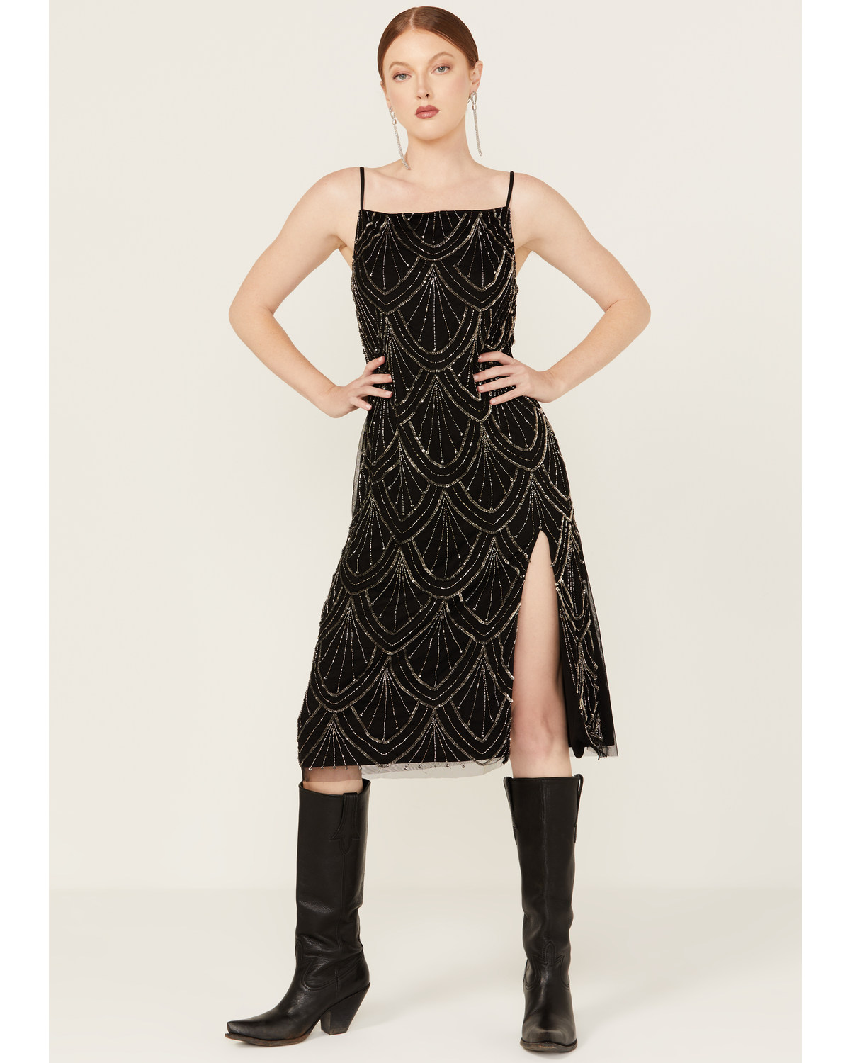 Side-slit gathered midi dress
