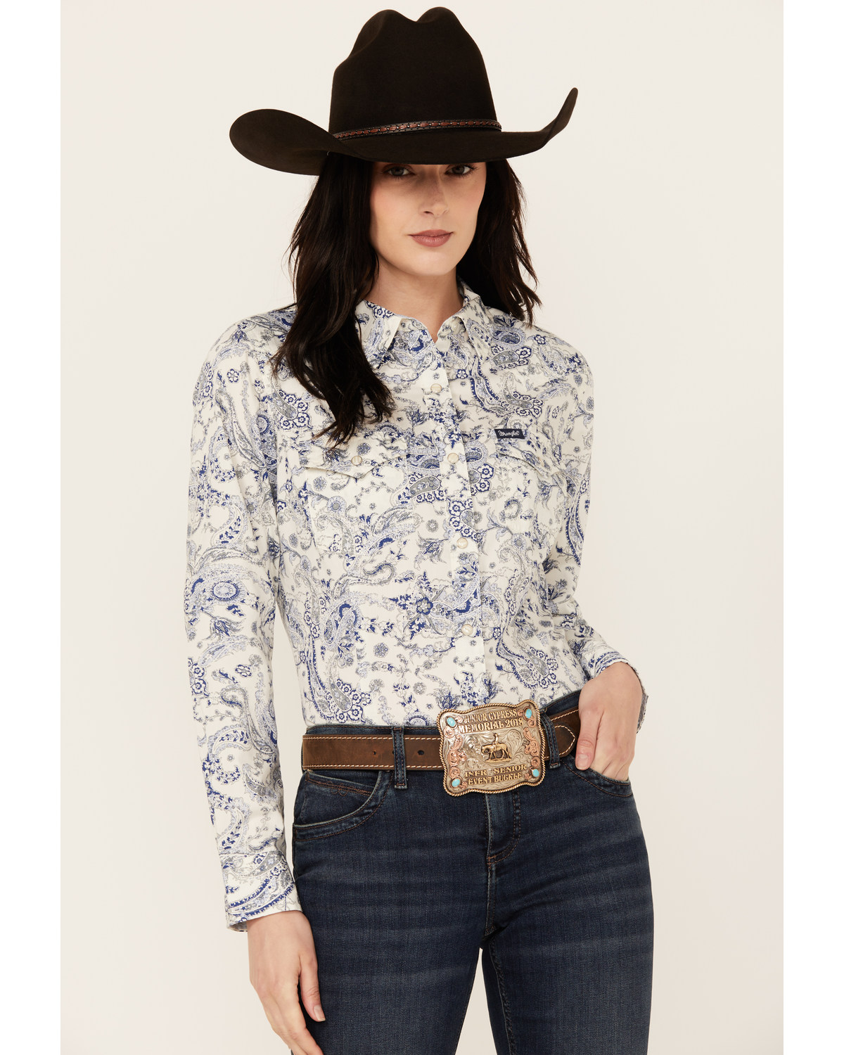 Wrangler Retro Women's Paisley Print Long Sleeve Snap Western Shirt