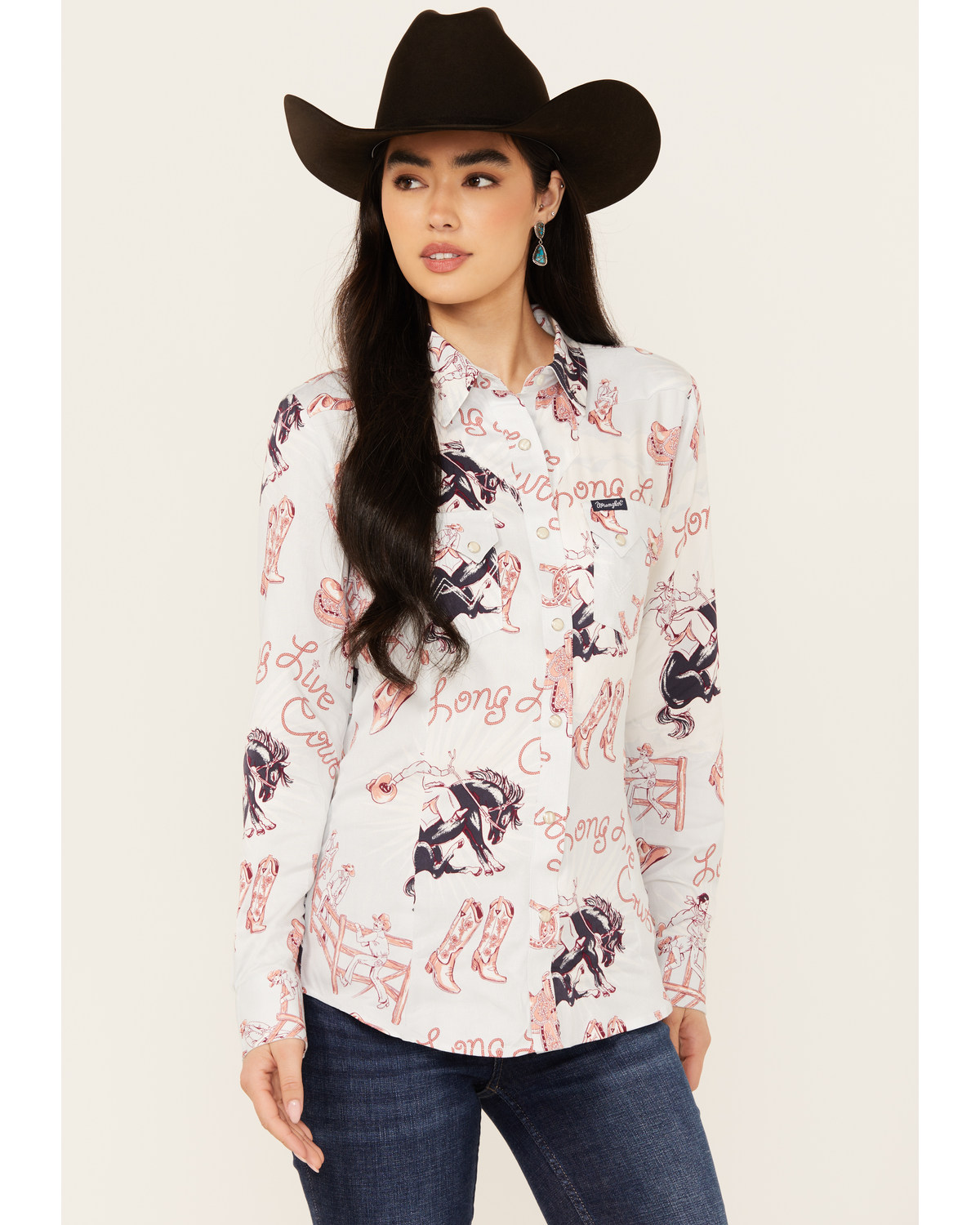 Wrangler Retro Women's Rodeo Print Long Sleeve Snap Western Shirt