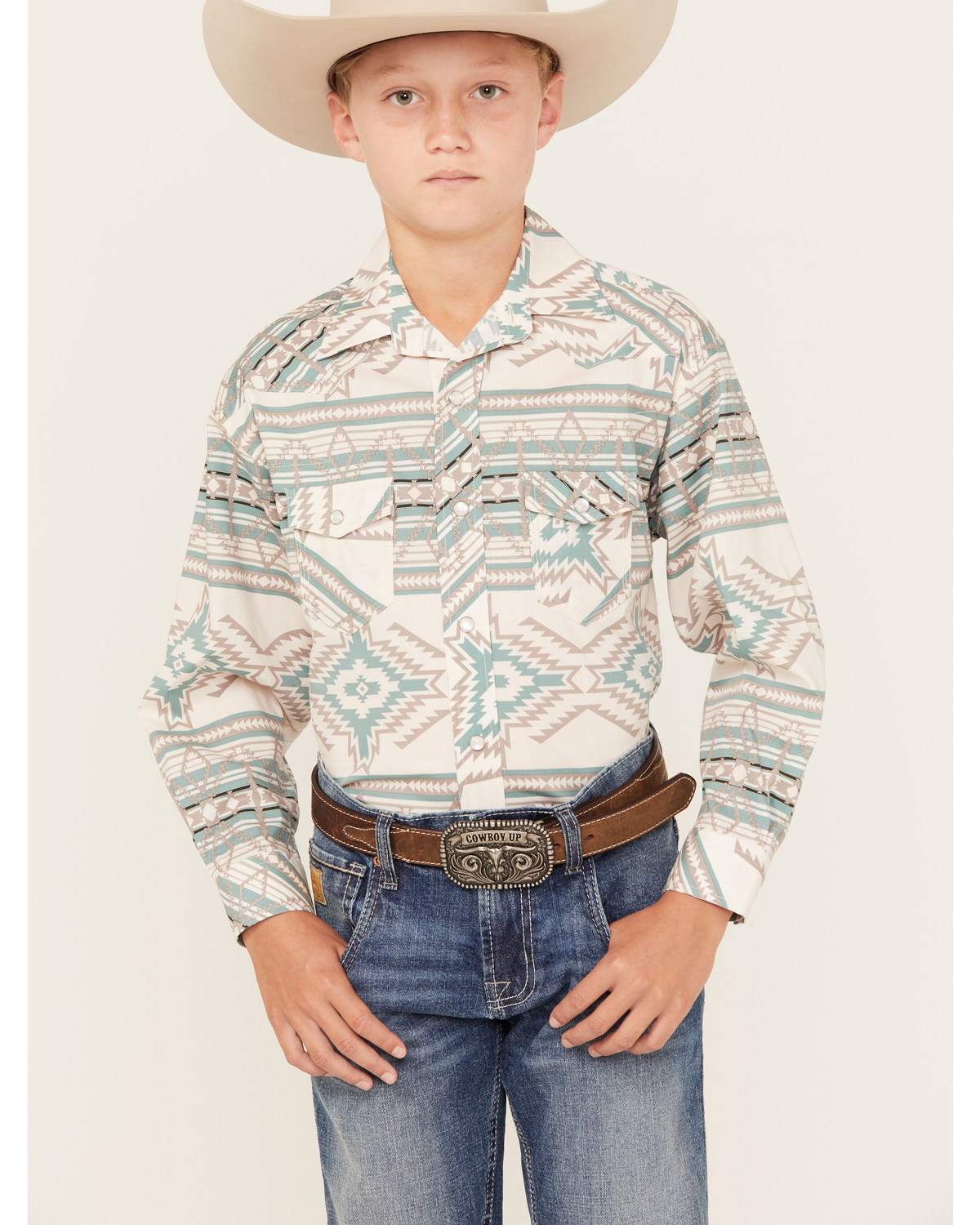 Rock & Roll Denim Boys' Southwestern Long Sleeve Pearl Snap Western Shirt