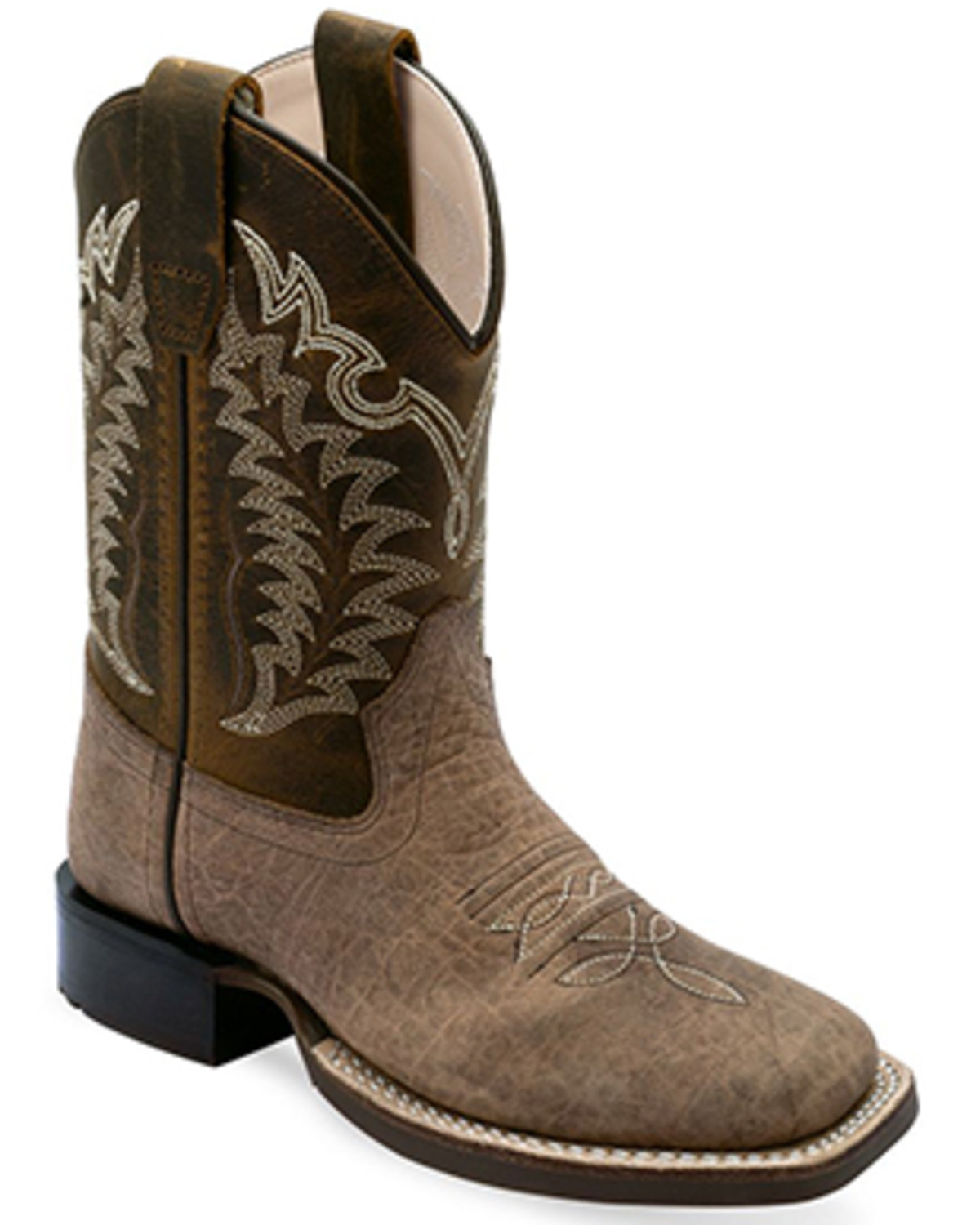 Old West Boys' Hand Corded Western Boots - Broad Square Toe