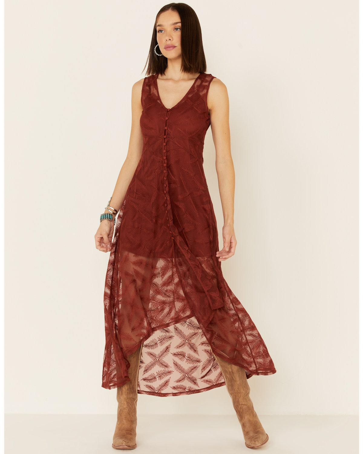 rust lace maxi dress