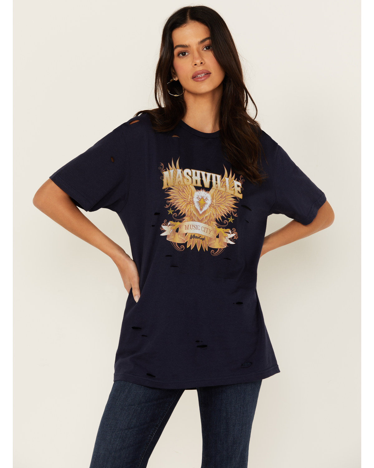 Bohemian Cowgirl Women's Eagle Destructed Short Sleeve Graphic Tee