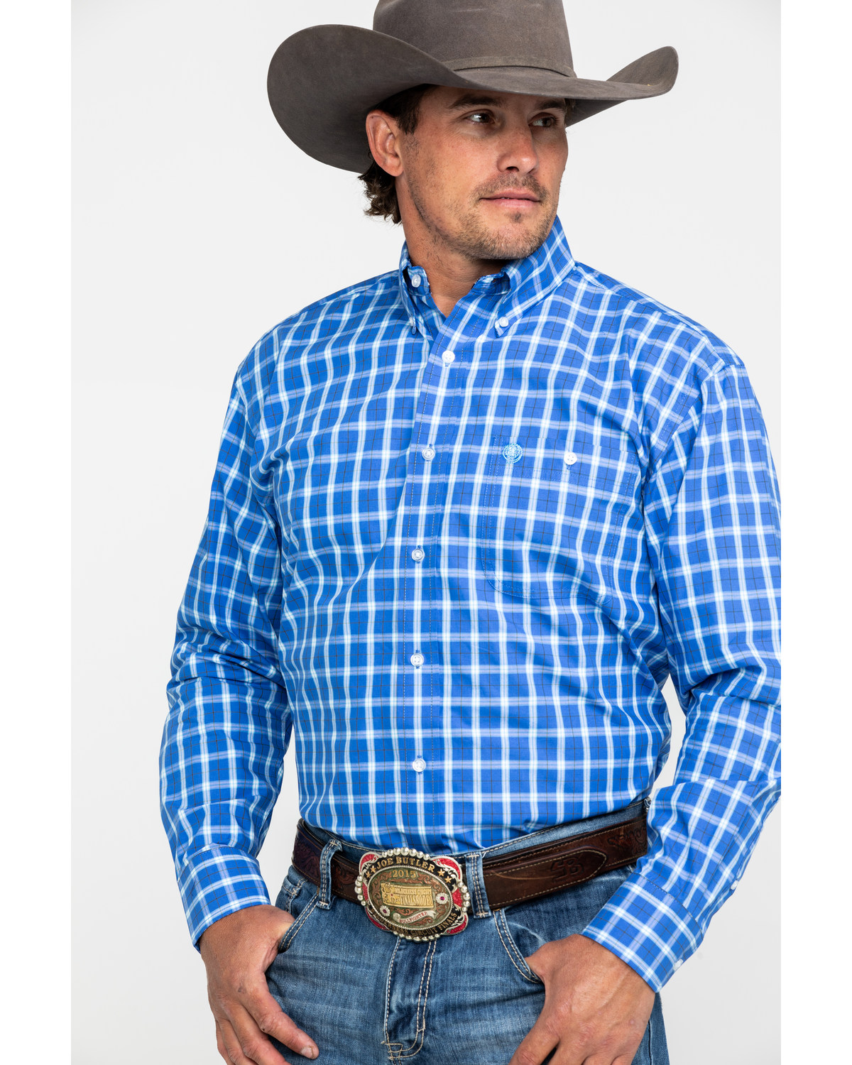 George Strait By Wrangler Men S Blue Small Plaid Long Sleeve